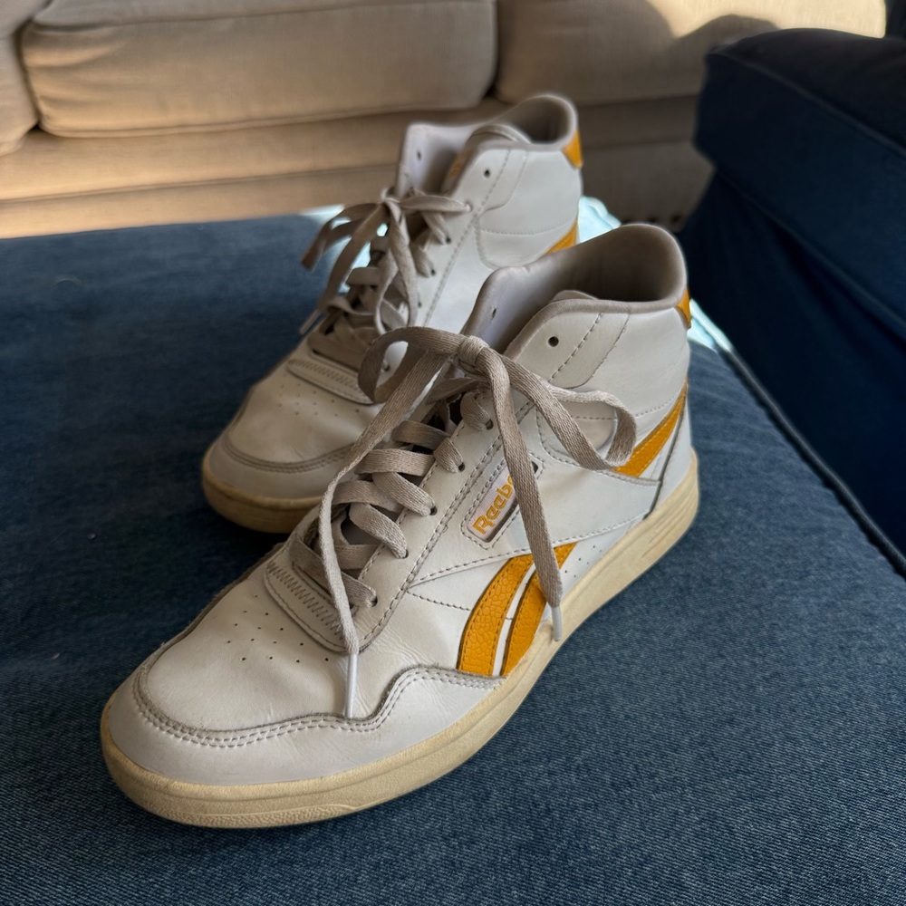 Reebok White and Yellow High-Top Sneakers